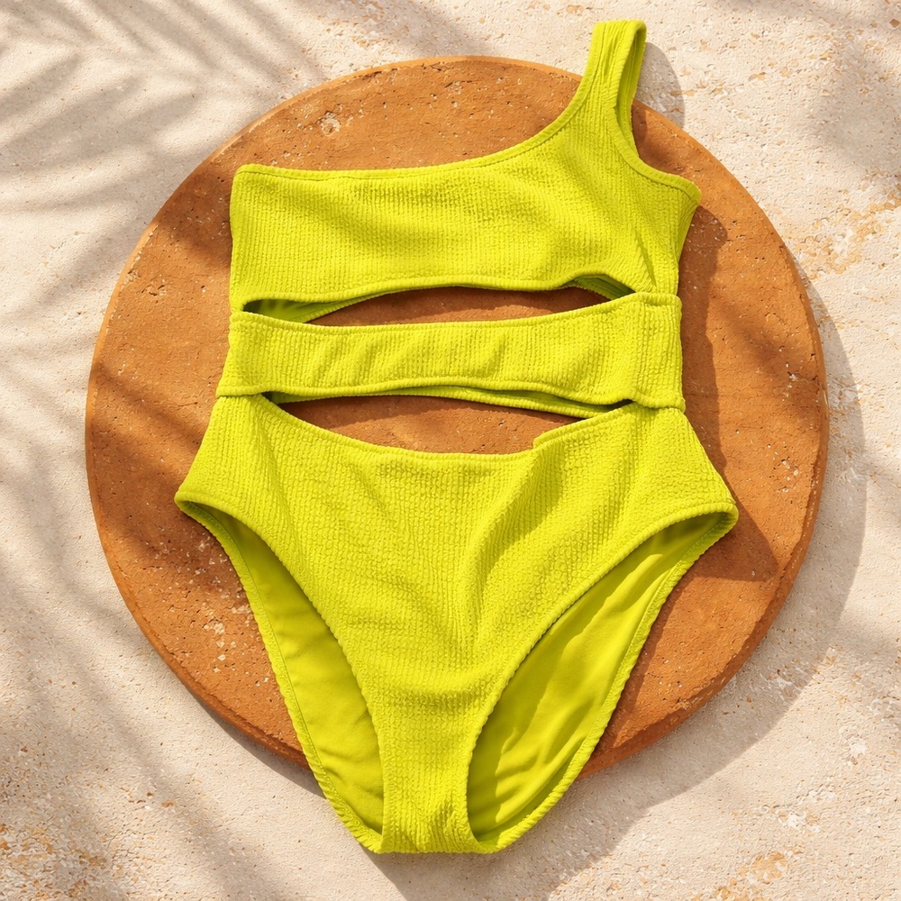 Aerie Neon Green Textured One-Shoulder Swimsuit XL never worn.